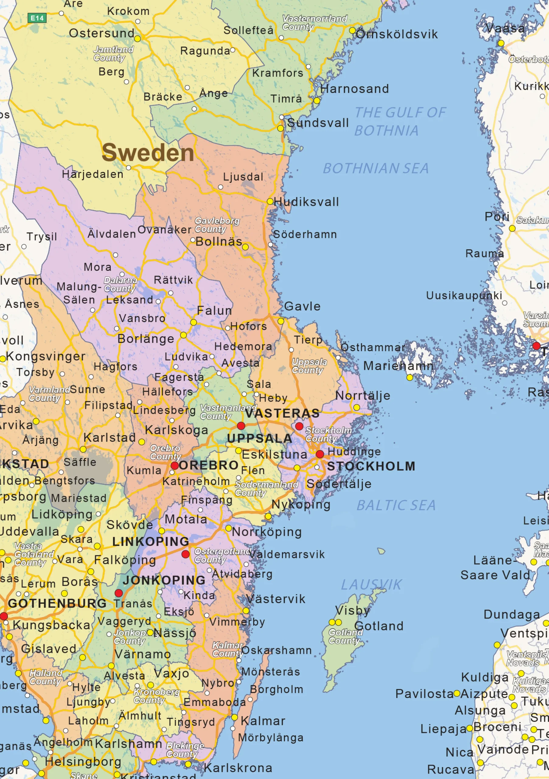 Staatkundige landkaart Zweden 1472