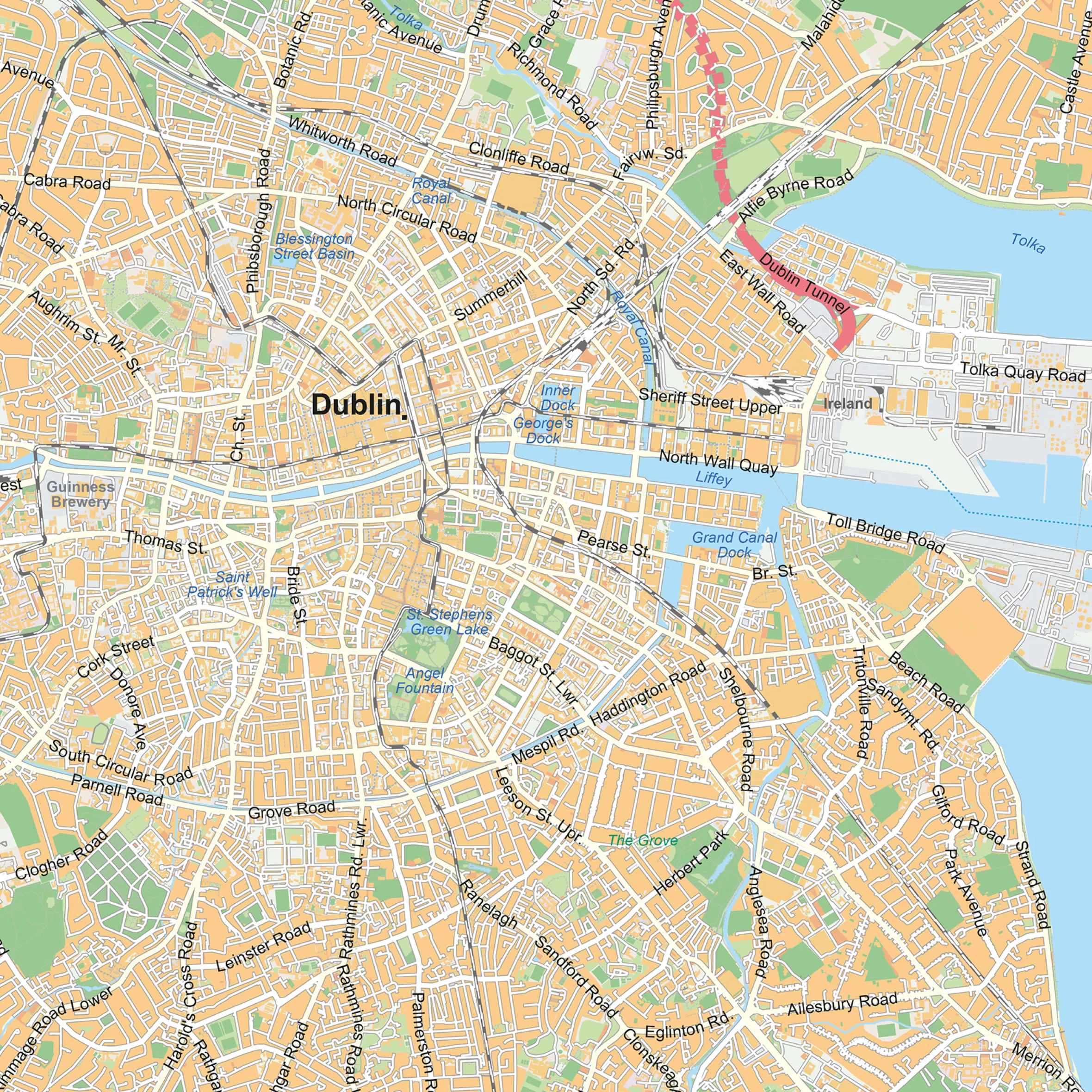 Stadsplattegrond Dublin Straatnamenkaart 1876