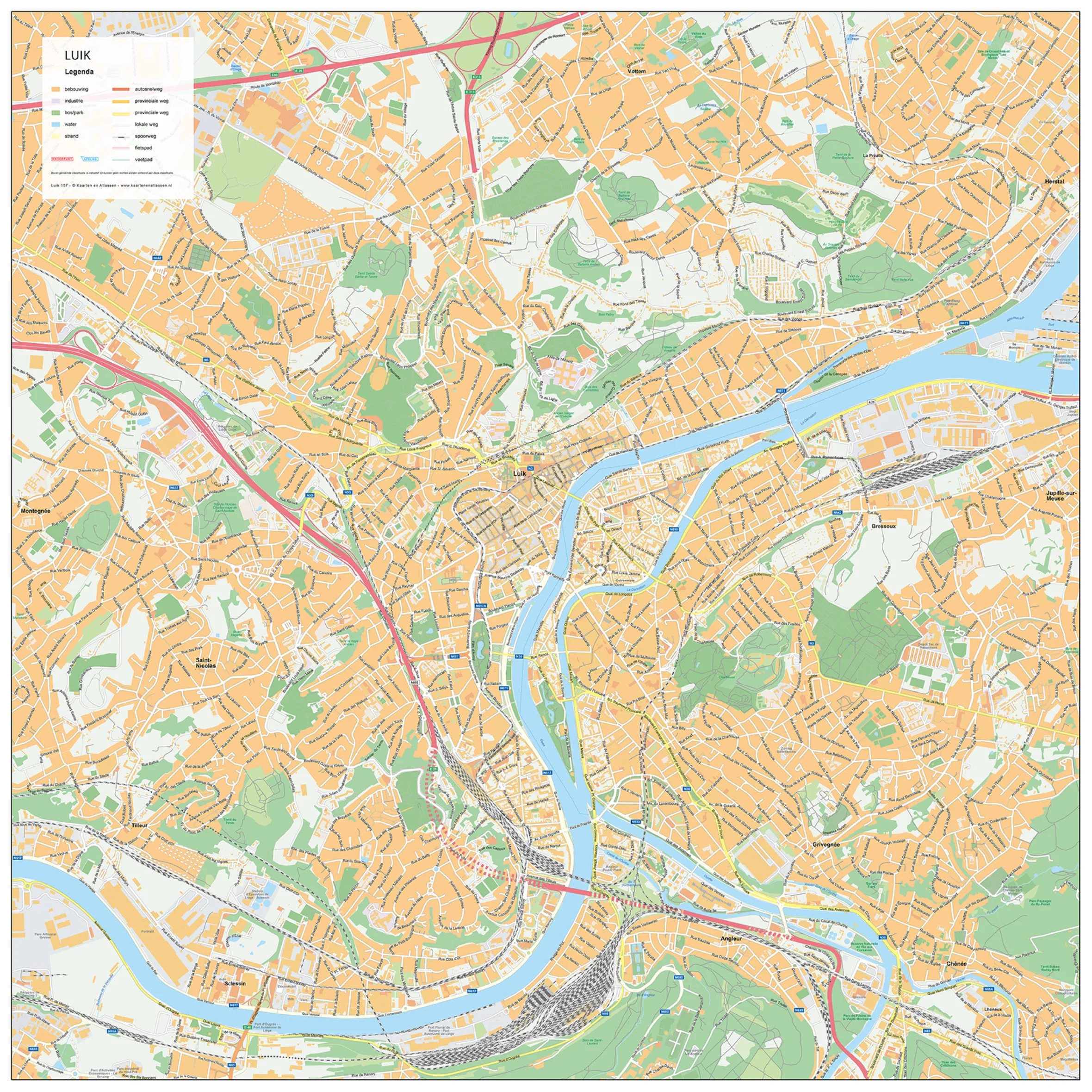 Straatnamenkaart Luik / Liège Stadskaart 157
