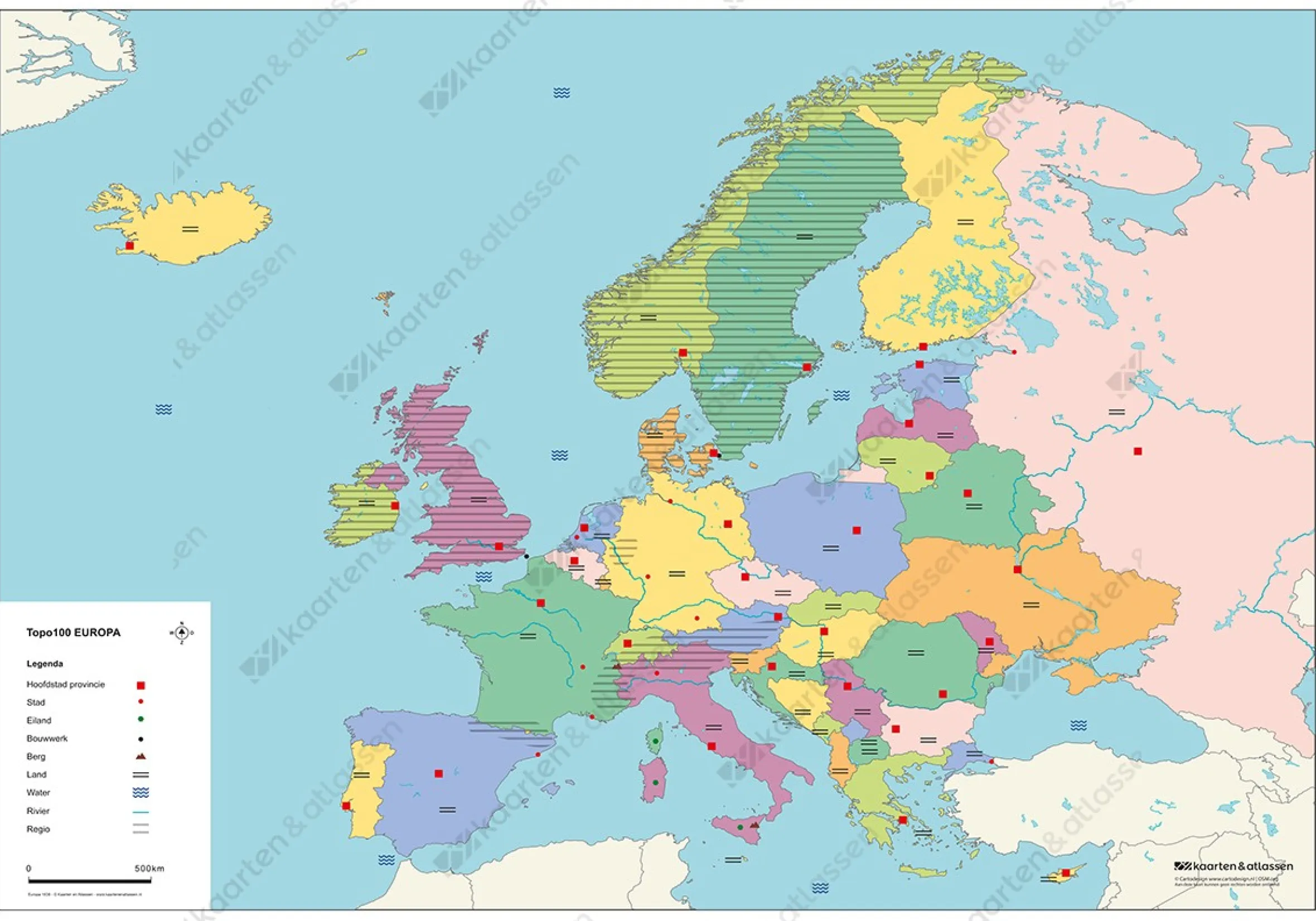 TOPO100 Dubbelzijdige Schoolkaart Europa 1844