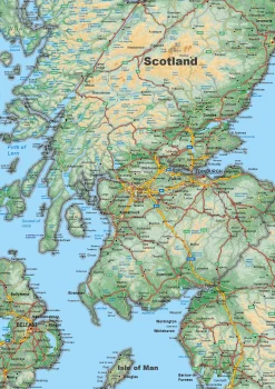 Verenigd Koninkrijk en Ierland Kaart Natuurkundig 1577
