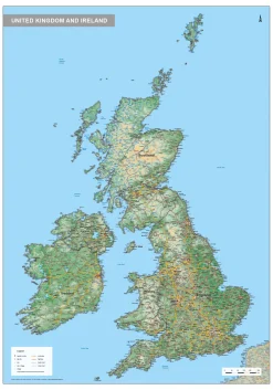 Verenigd Koninkrijk en Ierland Kaart Natuurkundig 1577