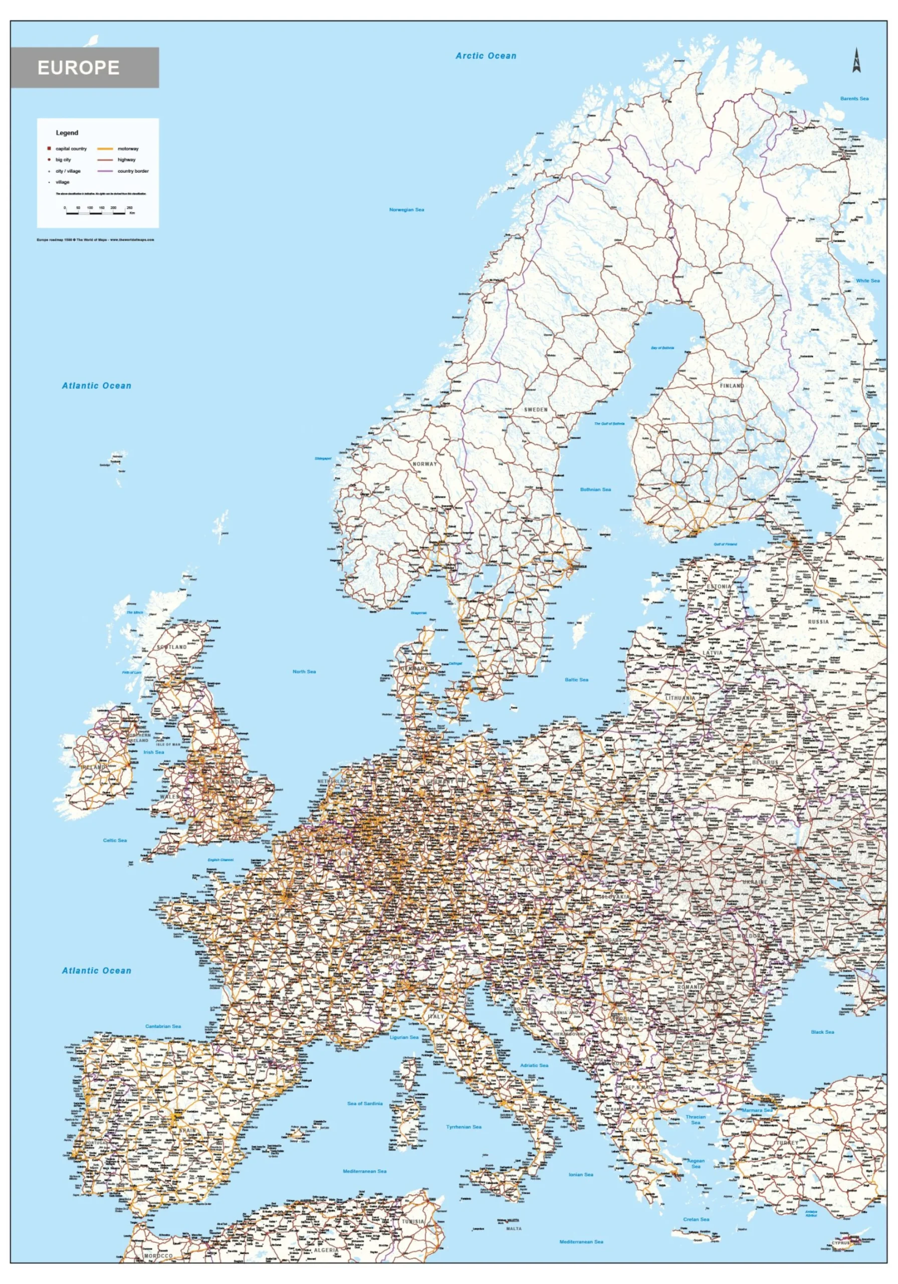 Wegenkaart Europa 1599