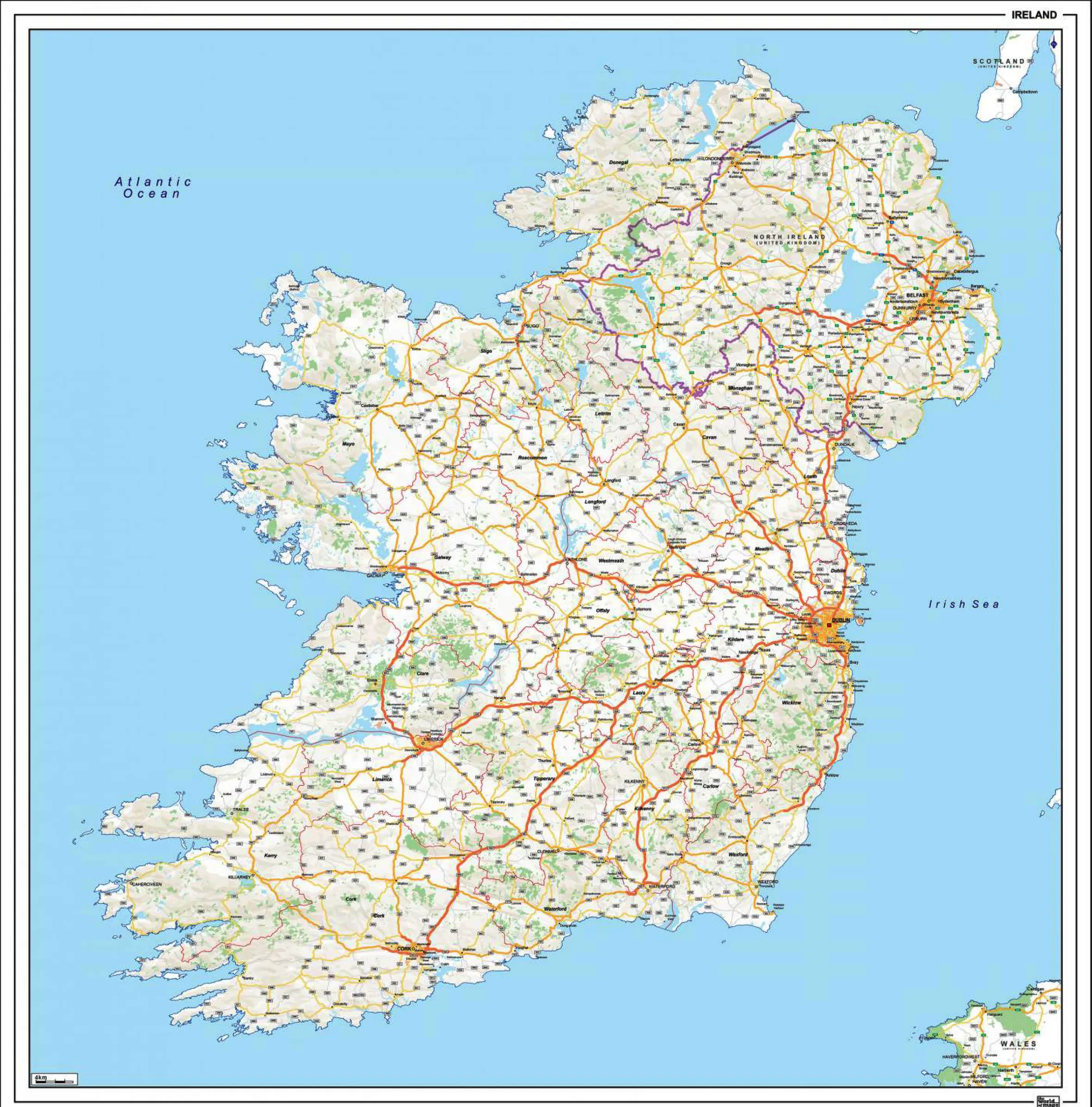 Wegenkaart Ierland 1366