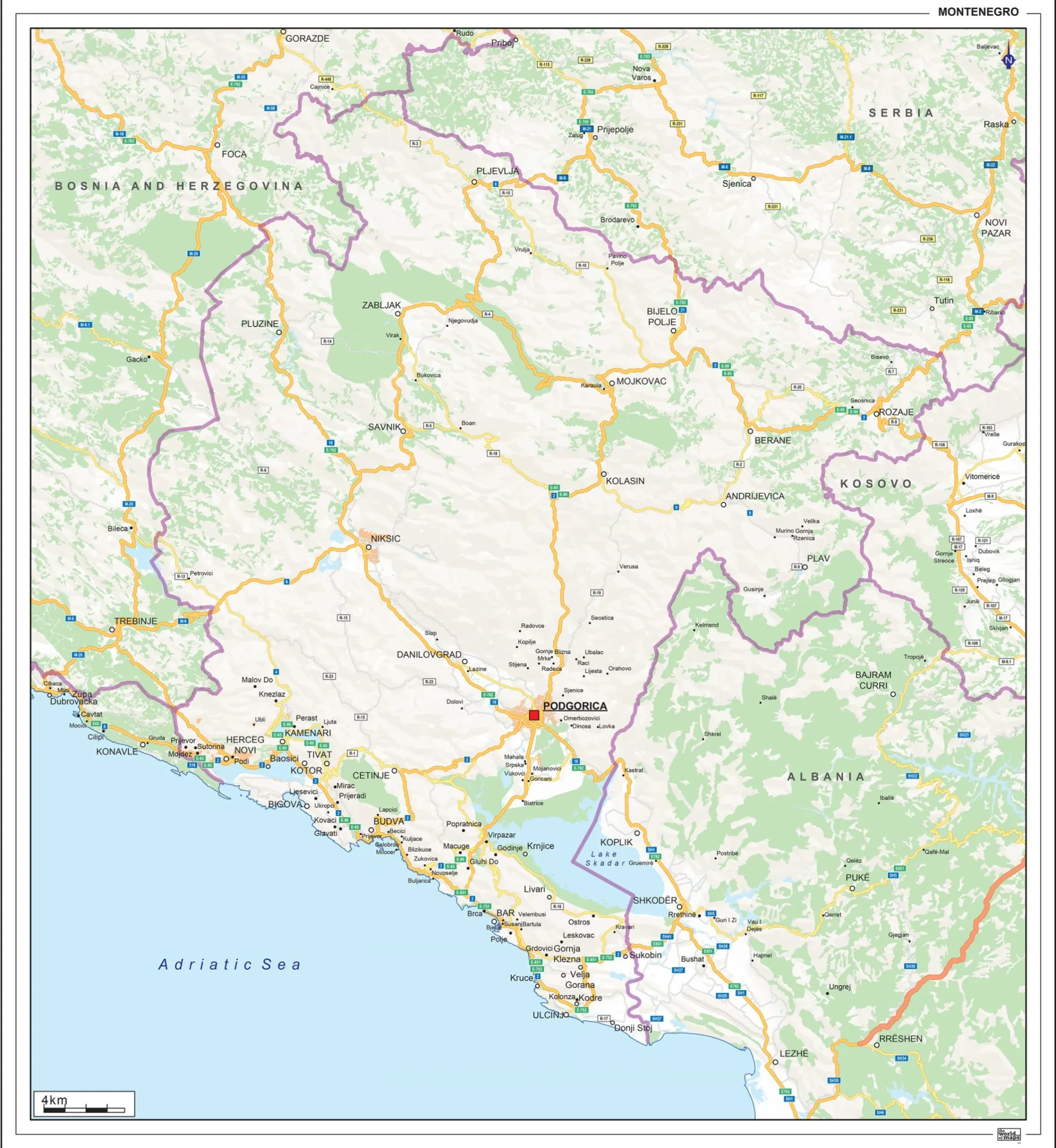Wegenkaart Montenegro 1371