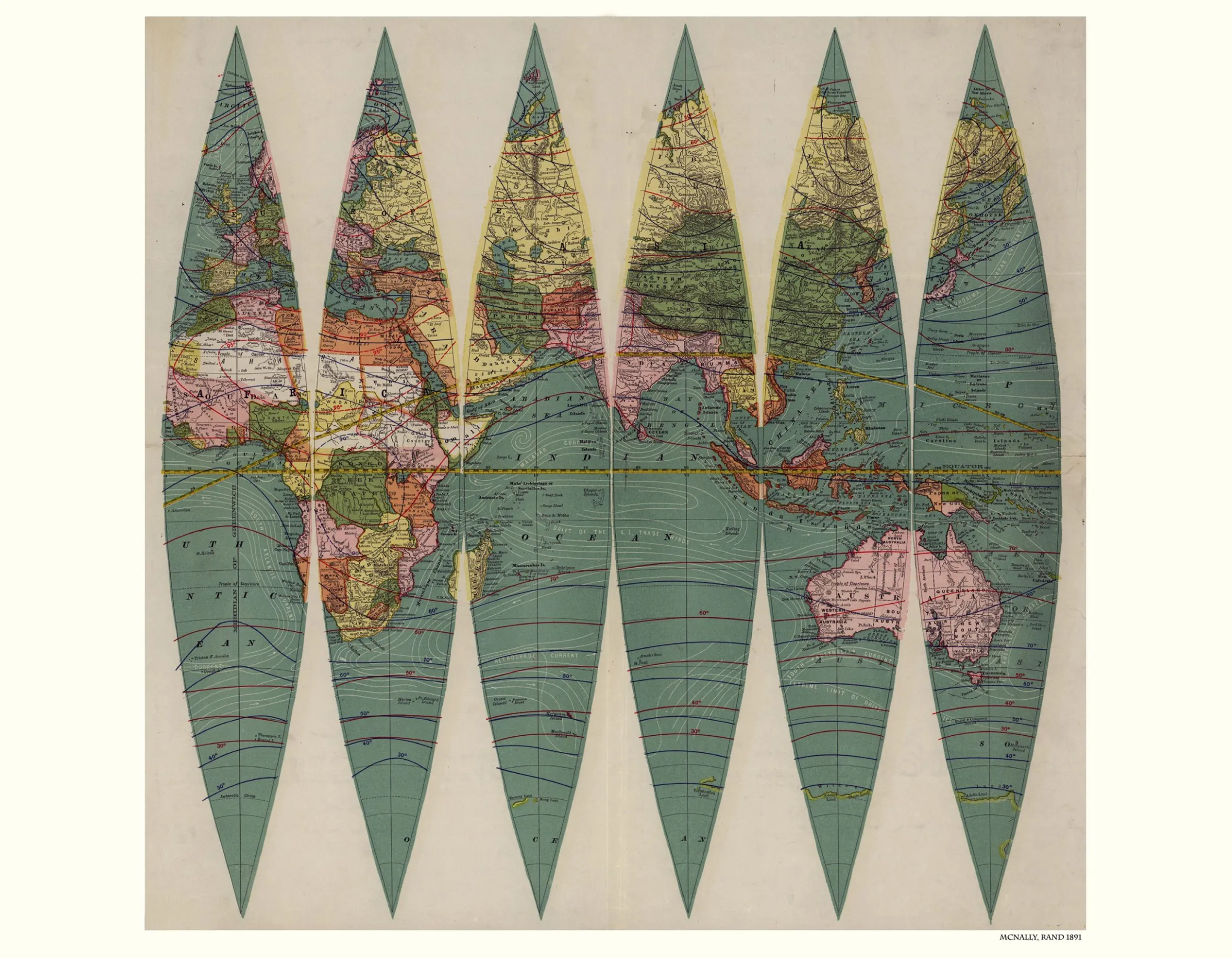 Wereldkaart Anno 1891 Rand McNally