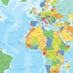 Wereldkaart staatkundig heldere kleuren 1270