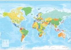 Wereldkaart staatkundig heldere kleuren 1270