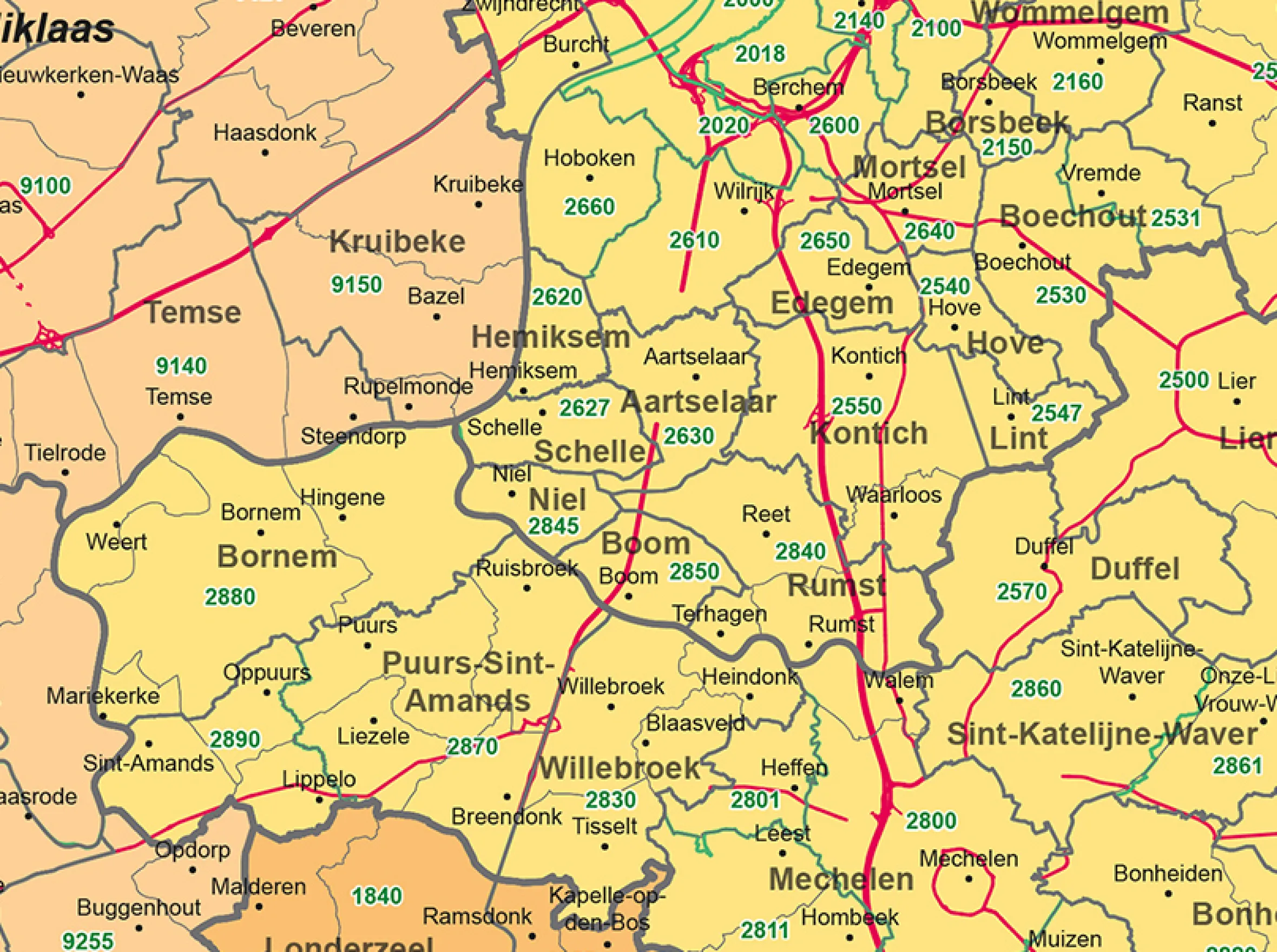 Whiteboard Postcode-/(Deel)Gemeente met wegen België 1- en 4-cijferig WB1812