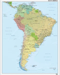 Zuid-Amerika staatkundig met reliëf 1292