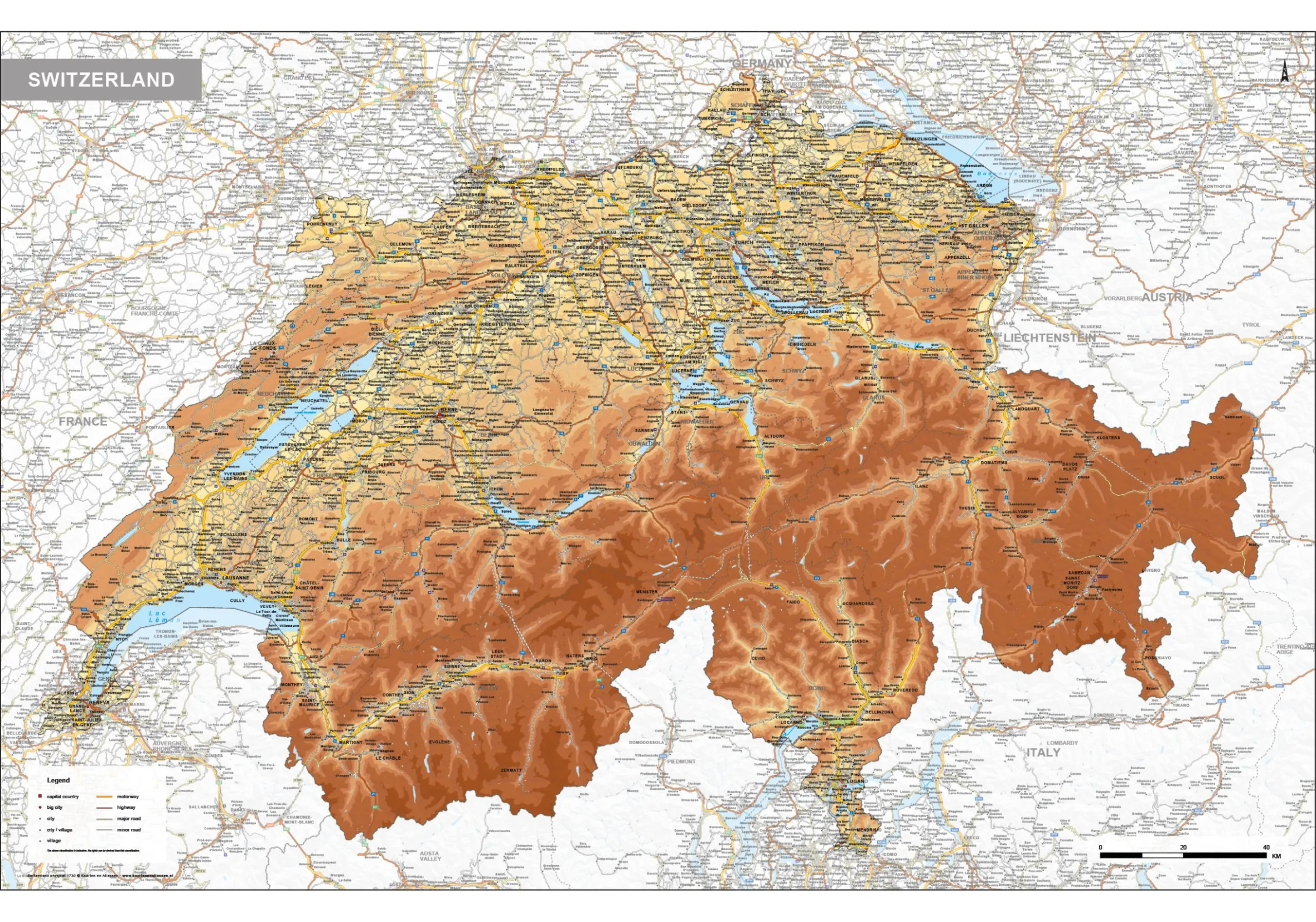 Zwitserland Kaart Natuurkundig 1730